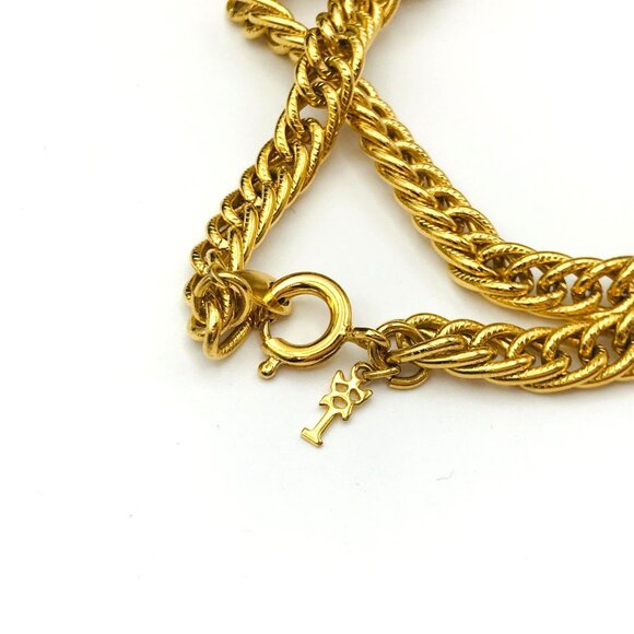 Long Gold-Tone Chain Necklace With Key Charm Pendant & Twisted Rope Design 42" l - Picture 5 of 7